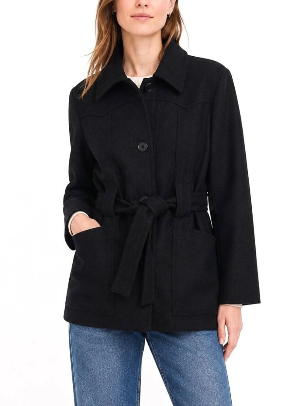 J. CREW Black Wool Belted Coat Classic Single-Breasted Structured Jacket